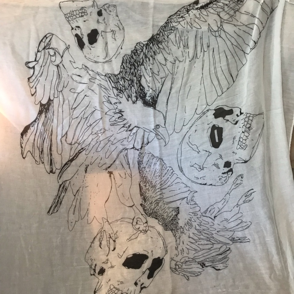 Black and white scarf with eagle/skull print